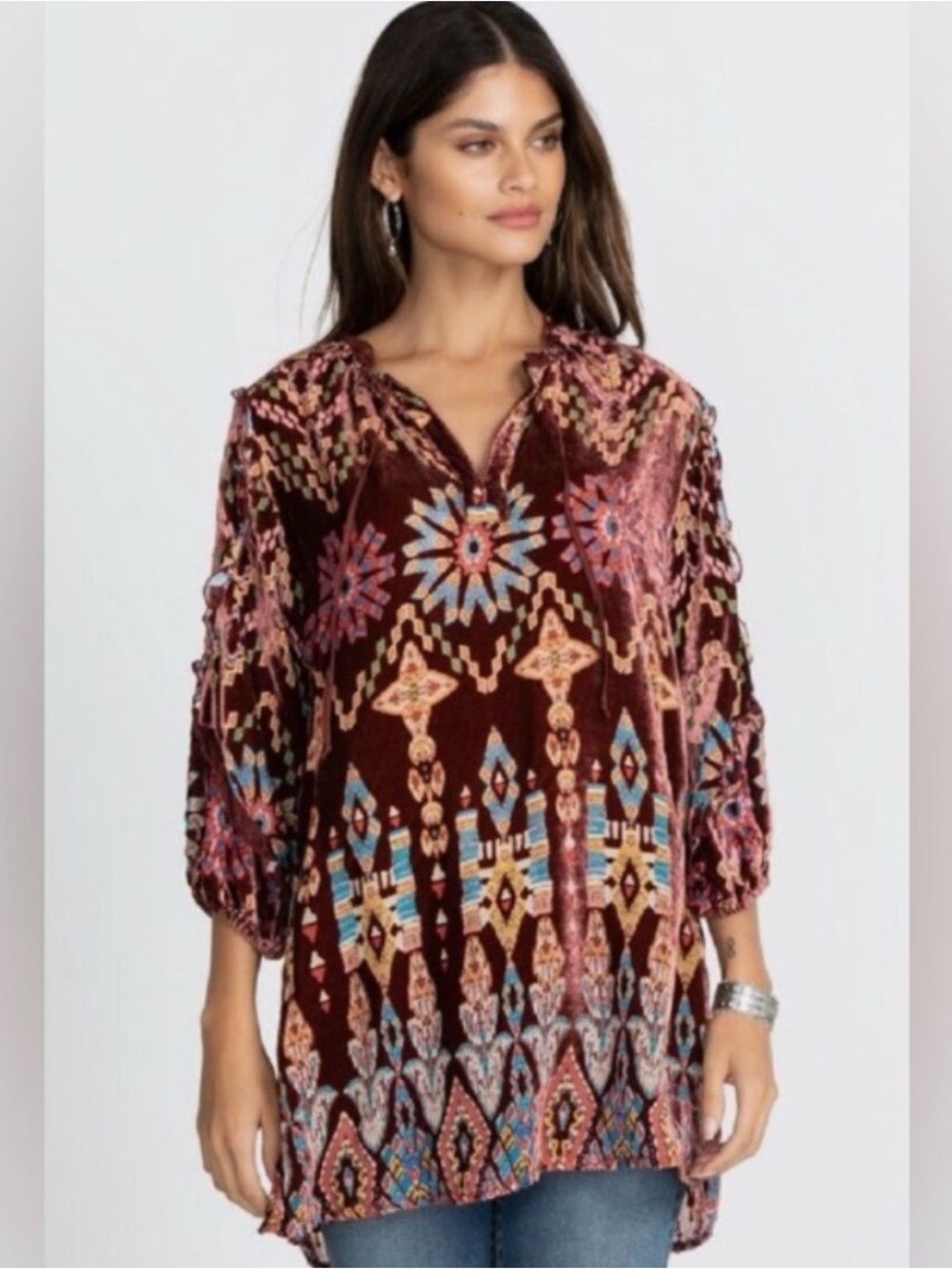 Johnny Was Geo burnout Mali velvet blouse